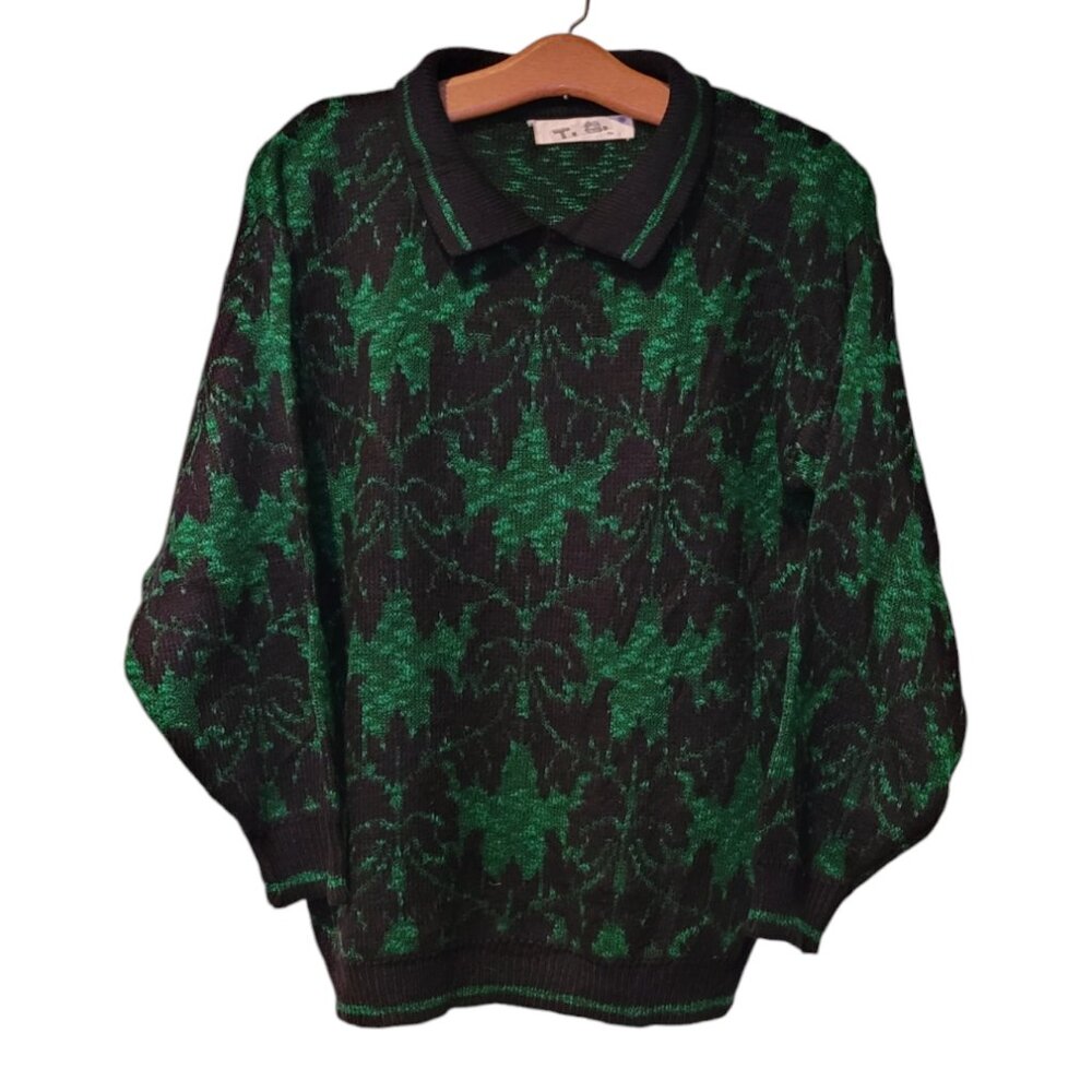 Preppy Vintage 90s Collared Polo Pullover 3/4-Sleeve Sweater